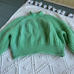 chunky green mock neck sweater